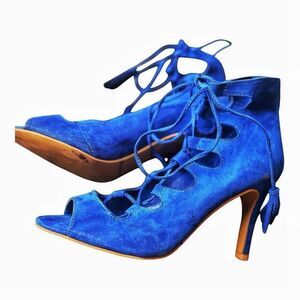 9 West Briago Electric Blue Caged Heels Size 7 EUC